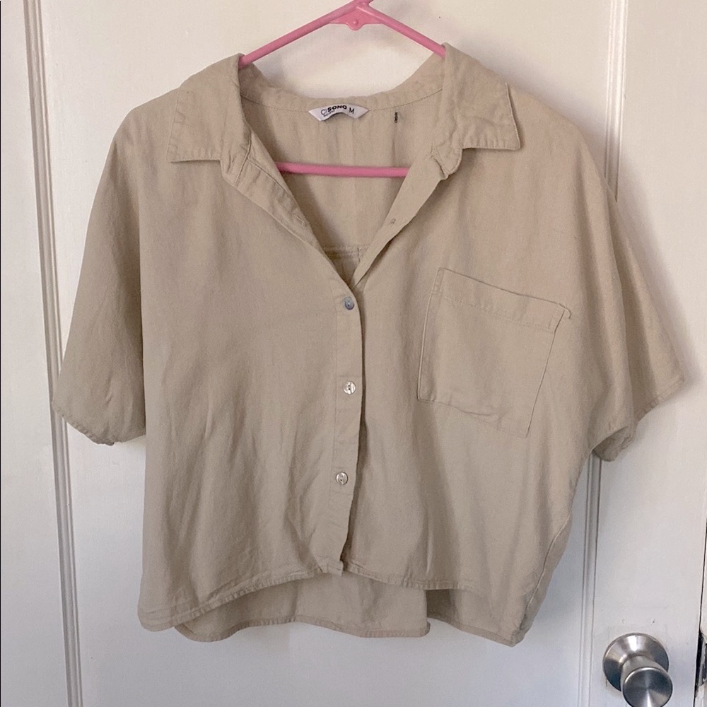 CISONO WOVENS - Beige Linen Blend Button Down Top